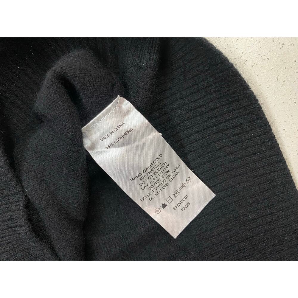 Women Quince Mongolian Cashmere Sweater solid black v-neck pullover polo, L - Picture 5 of 5
